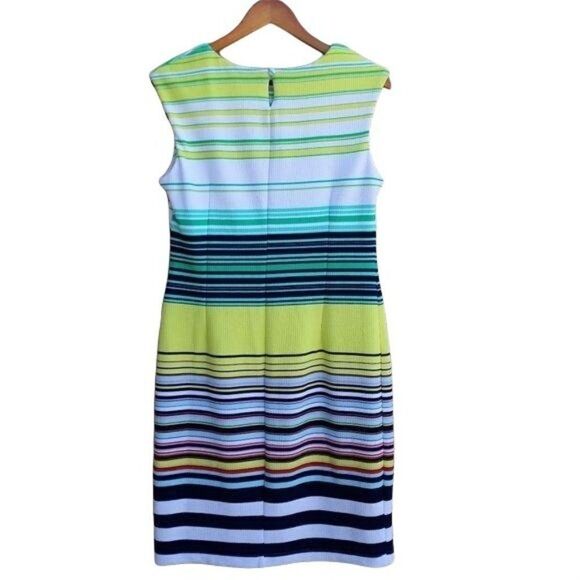 Retro Karin Stevens Zipper Accent Textured Sheath Dress Bright Striped Sz 12 - Picture 2 of 13